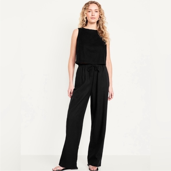 Old Navy Pants - NWT! Old Navy Black High-Waisted Linen-Blend Straight Pants - #784294 🩷